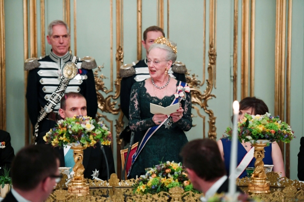 Danish Queen Margrethe delivers a speech at the Gala Dinner at Amalienbog Castle